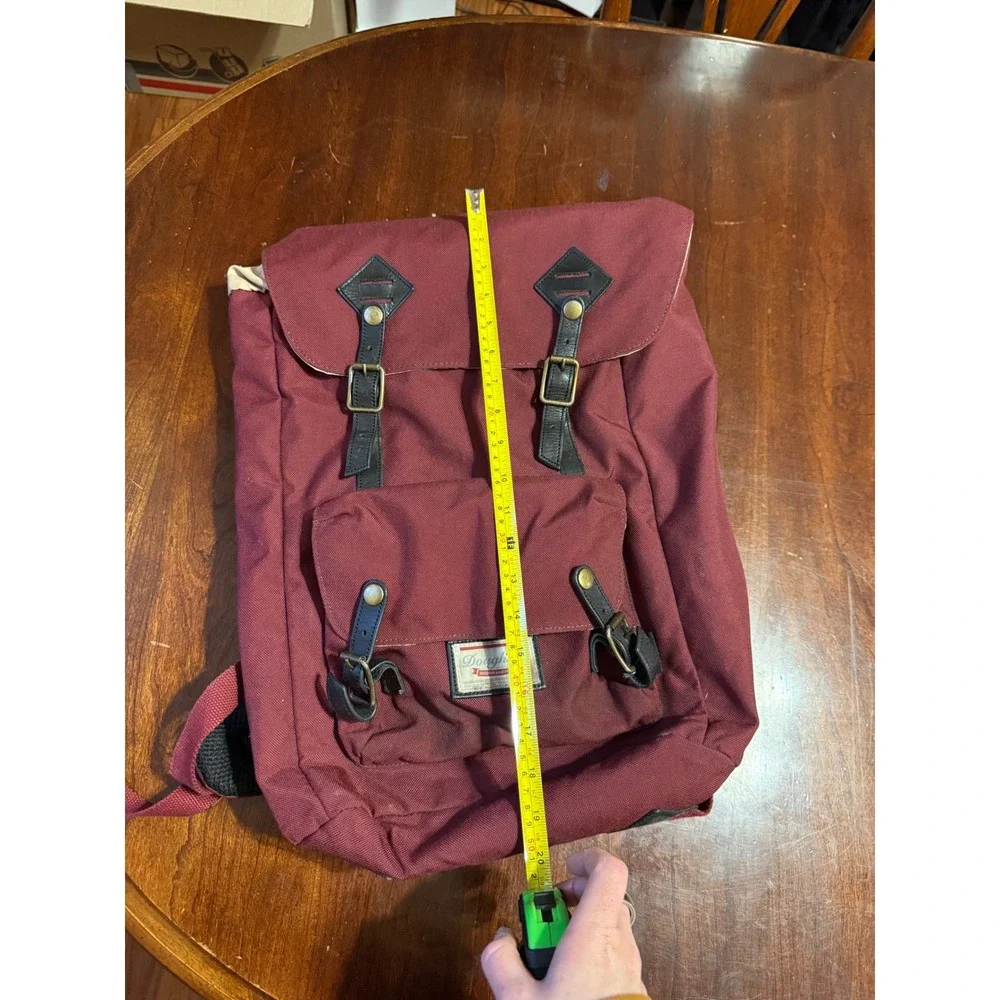 Doughnut Outdoor Adventure Backpack Burgundy Canvas Rucksack Buckle Flap Top
